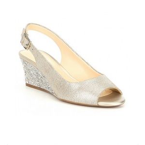 ALEX MARIE ORIEL PEEP TOE LEATHER DRESS WEDGES